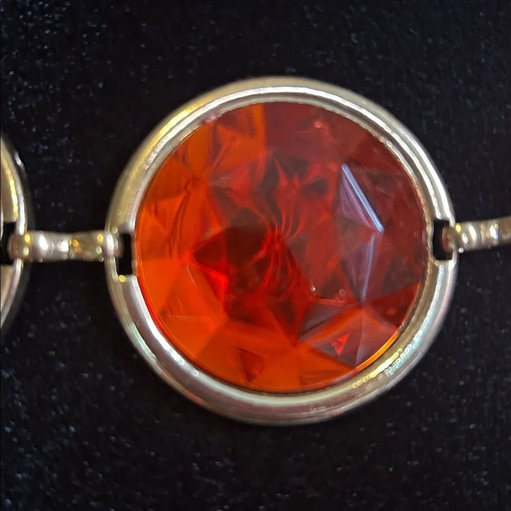 80s Chain Belt with Huge Orange Glass Gems OS